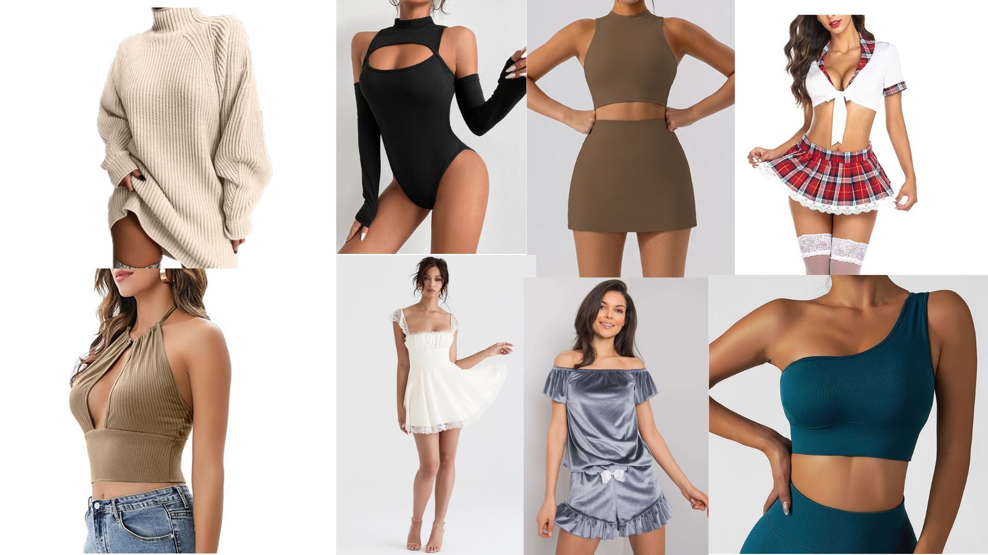 Women posing in a collection of clothing