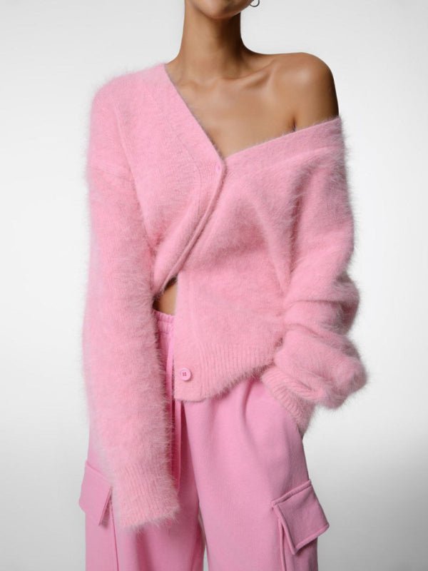 Cosy Loose Long Sleeve Woollen V - Neck Cardigan