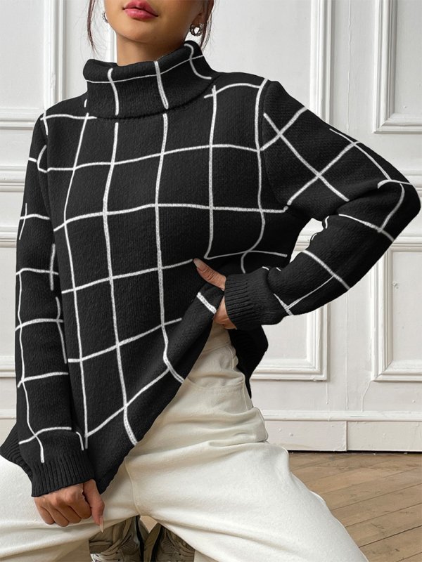 Cosy Plaid Turtleneck Jumper - Choice Selections