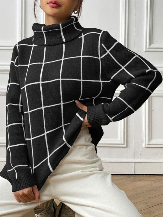 Cosy Plaid Turtleneck Jumper - Choice Selections