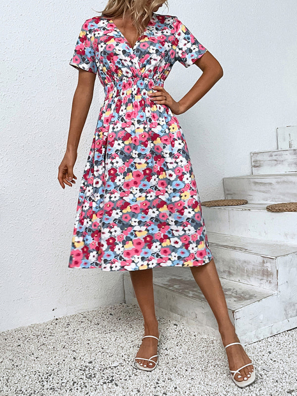 Elegant Floral V-Neck Midi Dress