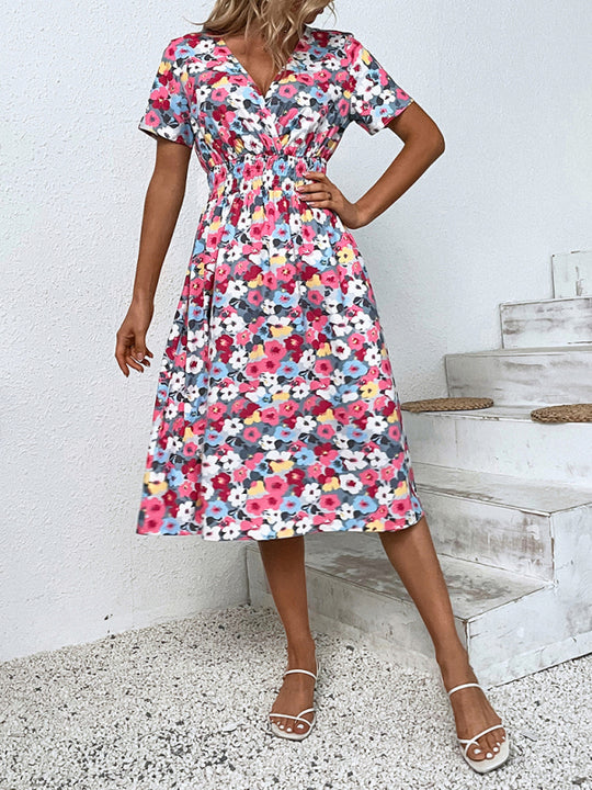 Elegant Floral V-Neck Midi Dress