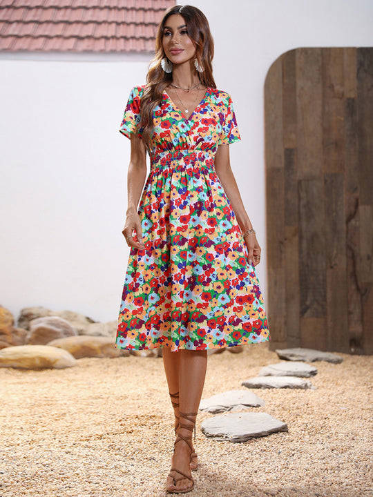Elegant Floral V-Neck Midi Dress