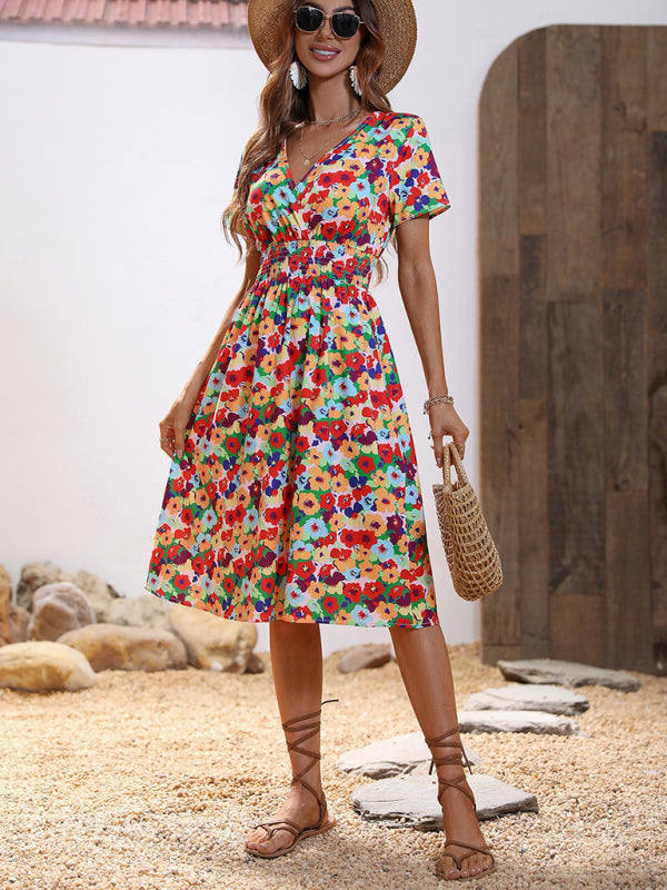 Elegant Floral V-Neck Midi Dress