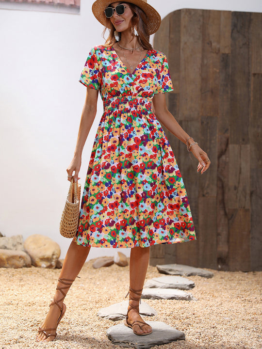 Elegant Floral V-Neck Midi Dress