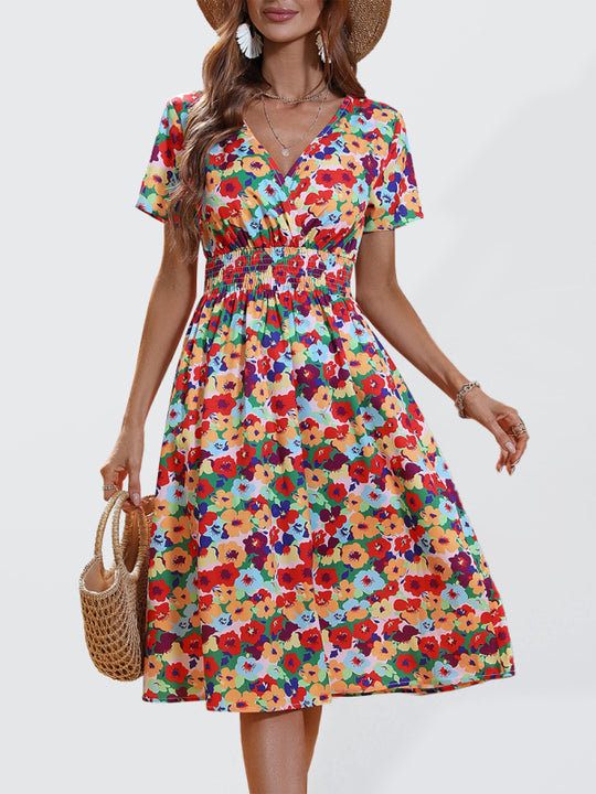 Elegant Floral V-Neck Midi Dress
