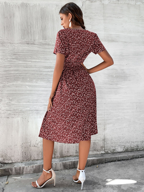 Elegant Floral V-Neck Midi Dress