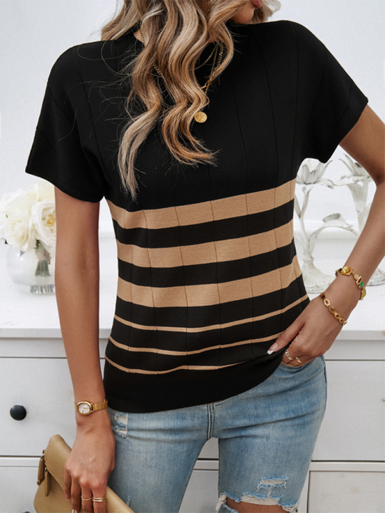 Women's Spring and Summer Chic Striped Short-Sleeve Jumper
