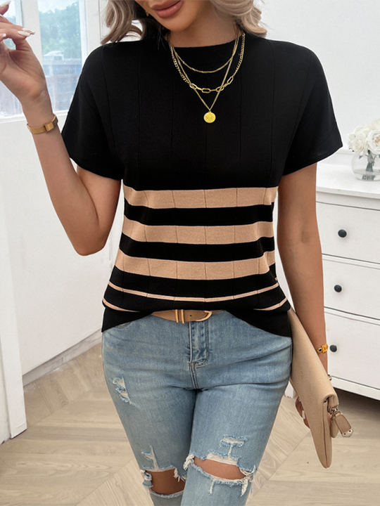 Women's Spring and Summer Chic Striped Short-Sleeve Jumper