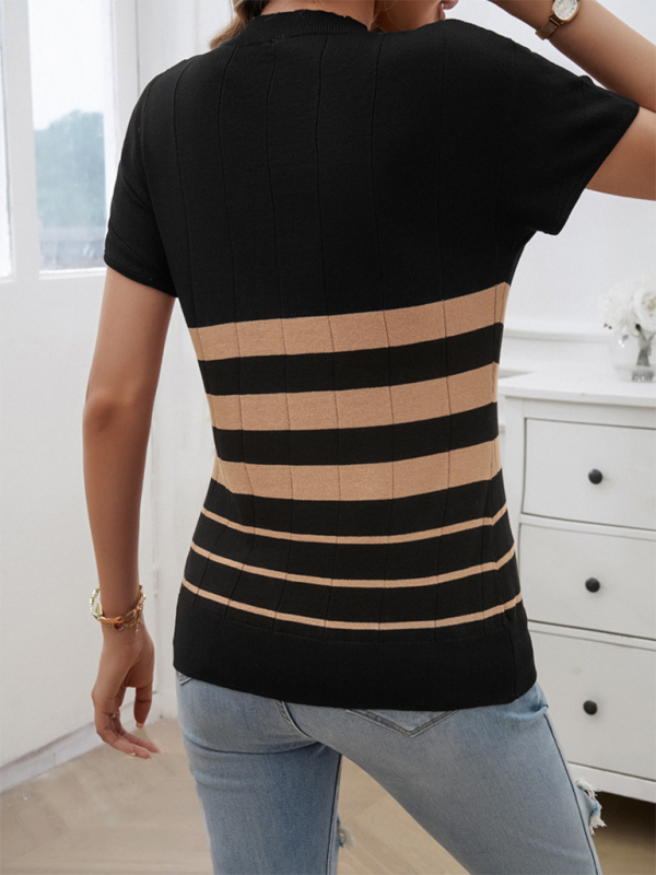 Women's Spring and Summer Chic Striped Short-Sleeve Jumper