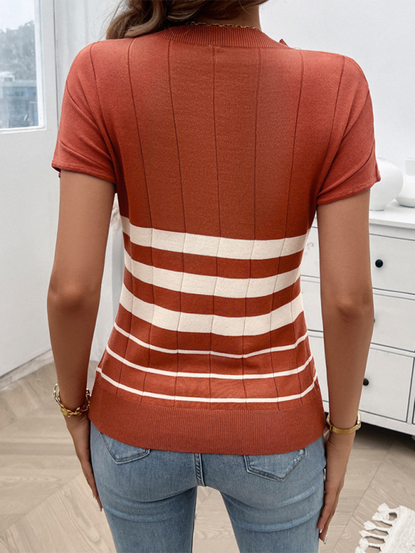 Women's Spring and Summer Chic Striped Short-Sleeve Jumper