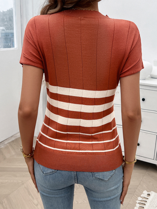 Women's Spring and Summer Chic Striped Short-Sleeve Jumper