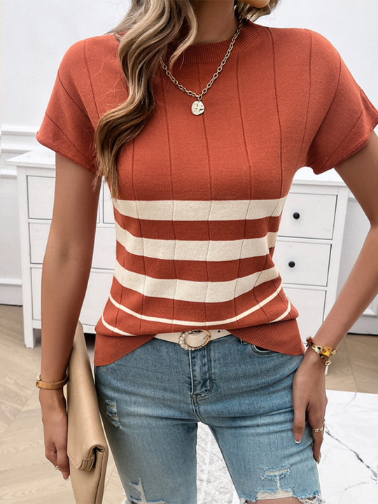 Women's Spring and Summer Chic Striped Short-Sleeve Jumper