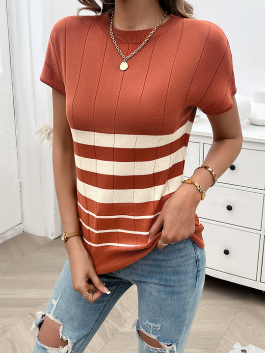 Women's Spring and Summer Chic Striped Short-Sleeve Jumper