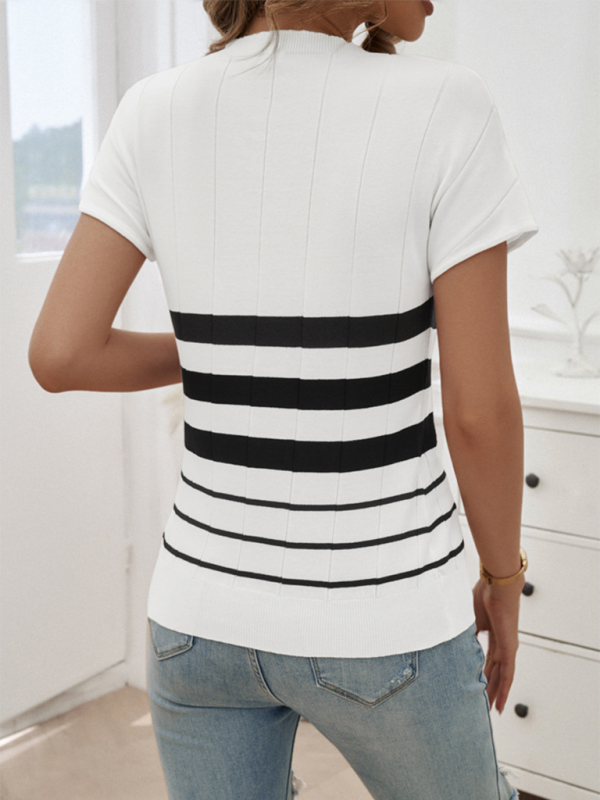 Women's Spring and Summer Chic Striped Short-Sleeve Jumper