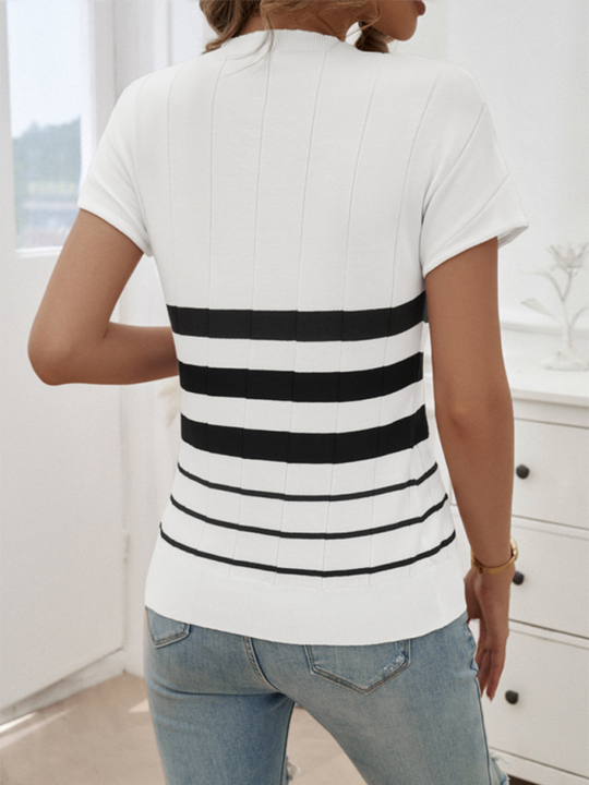 Women's Spring and Summer Chic Striped Short-Sleeve Jumper