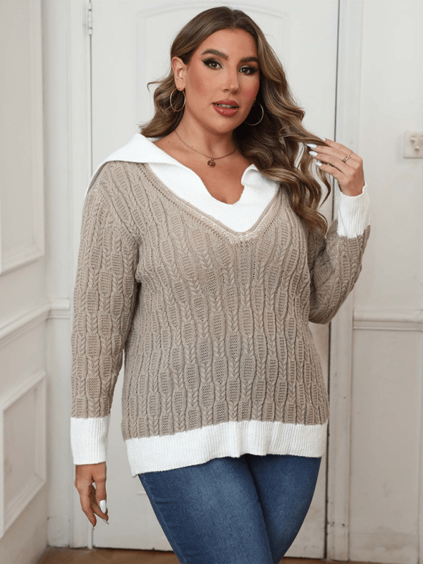 Plus Size Contrast Stitching Collar Women's Jumper - Choice SelectionsJumper