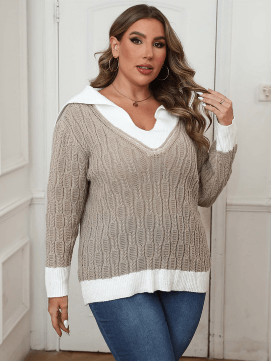 Plus Size Contrast Stitching Collar Women's Jumper - Choice SelectionsJumper