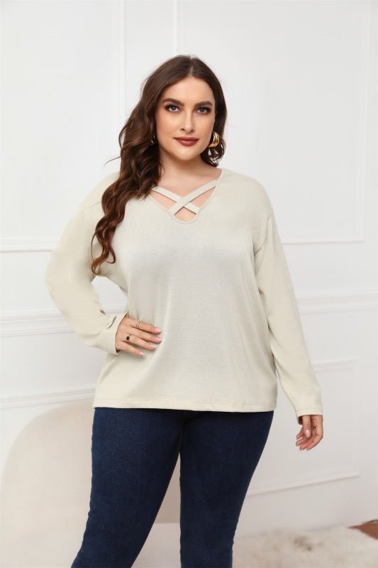 Womens Plus Size Crisscross V - Neck Top - Choice Selections